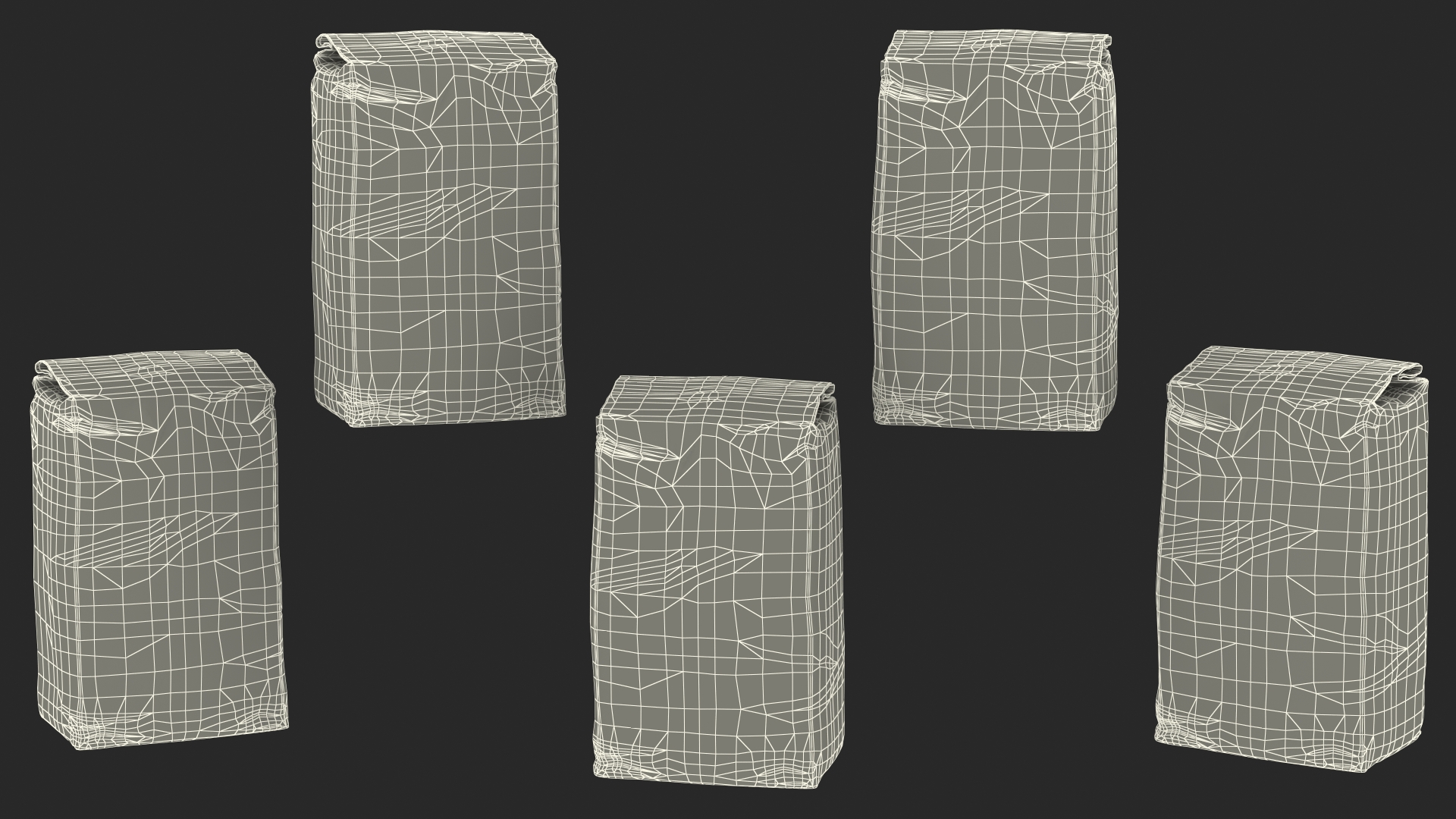 Wheat Flour Paper Bag 2lb Set 3D model