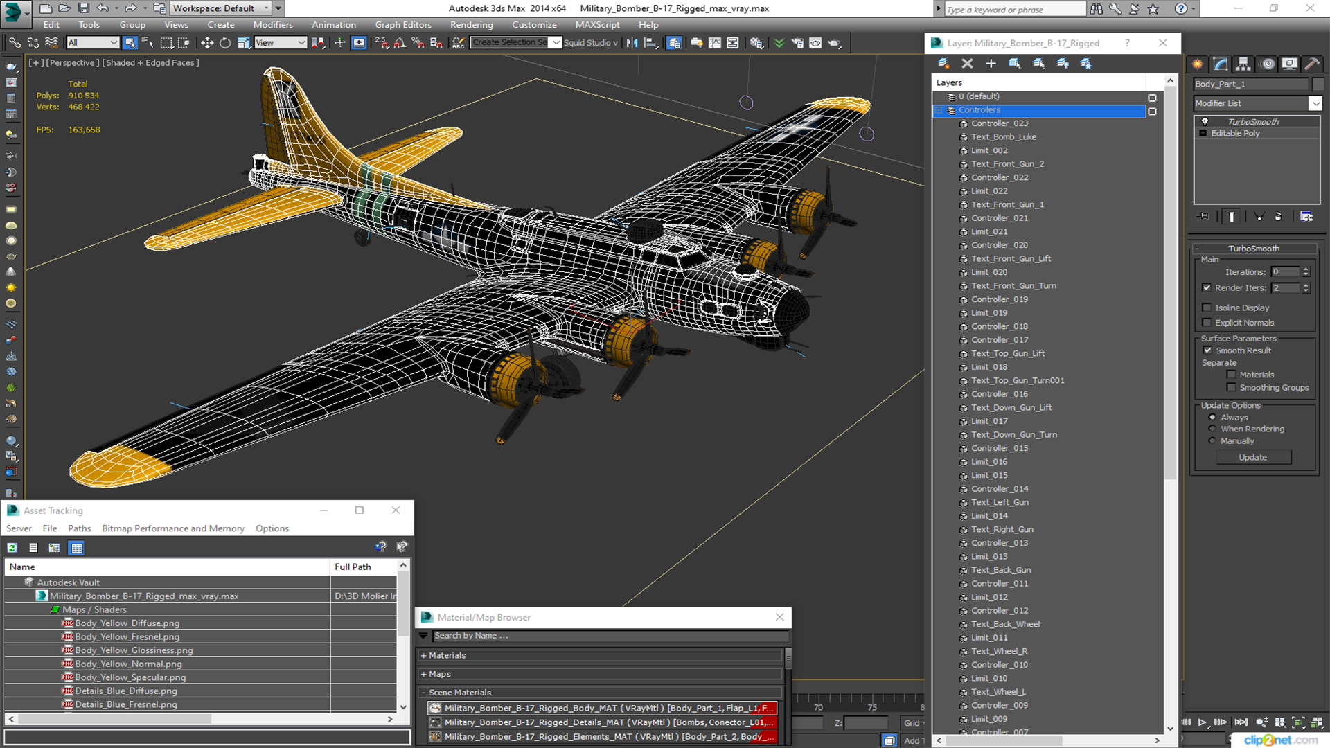 Military Bomber B-17 Rigged 3D