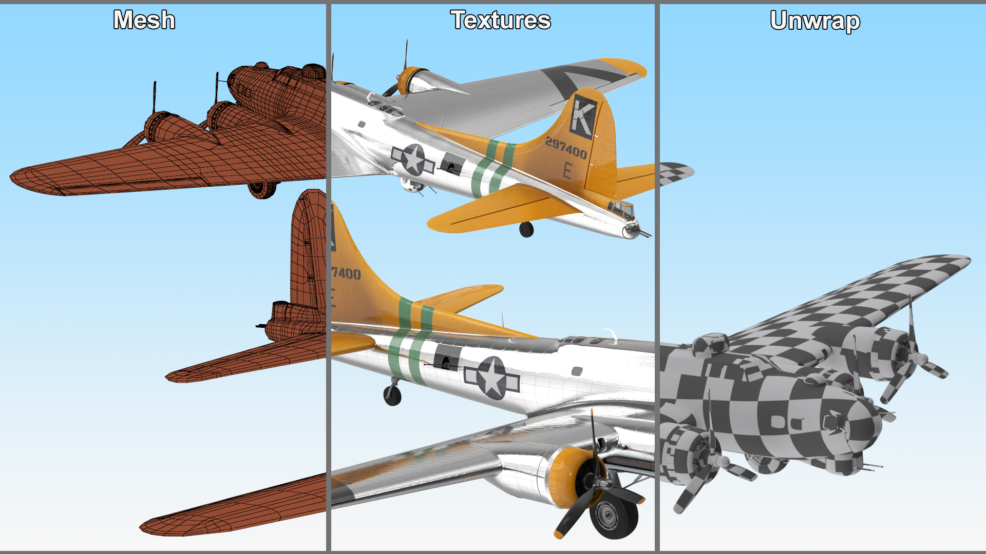 Military Bomber B-17 Rigged 3D