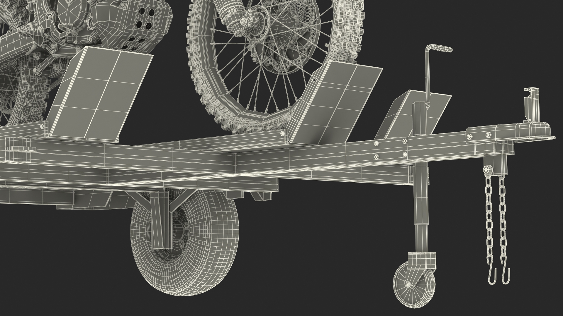 3D model Three Place Motorcycle Trailer with Motorbike
