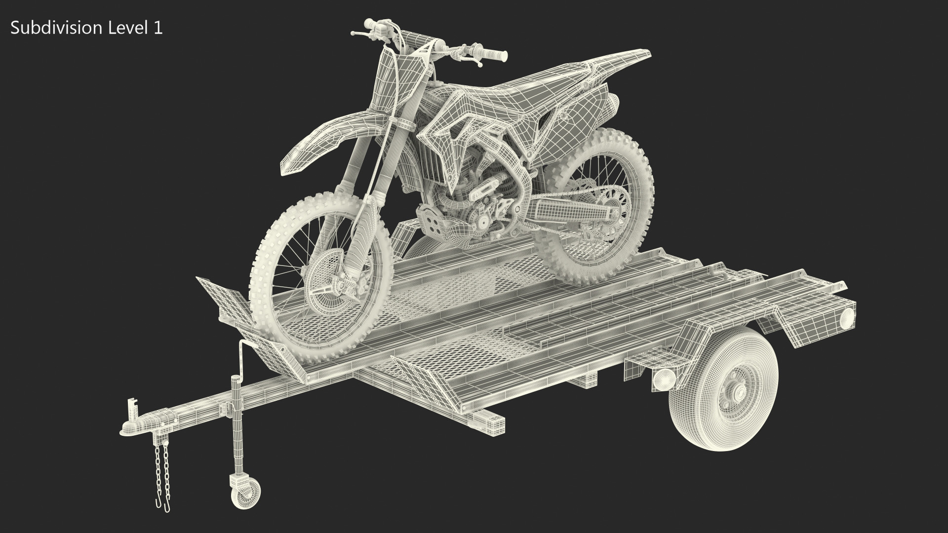 3D model Three Place Motorcycle Trailer with Motorbike