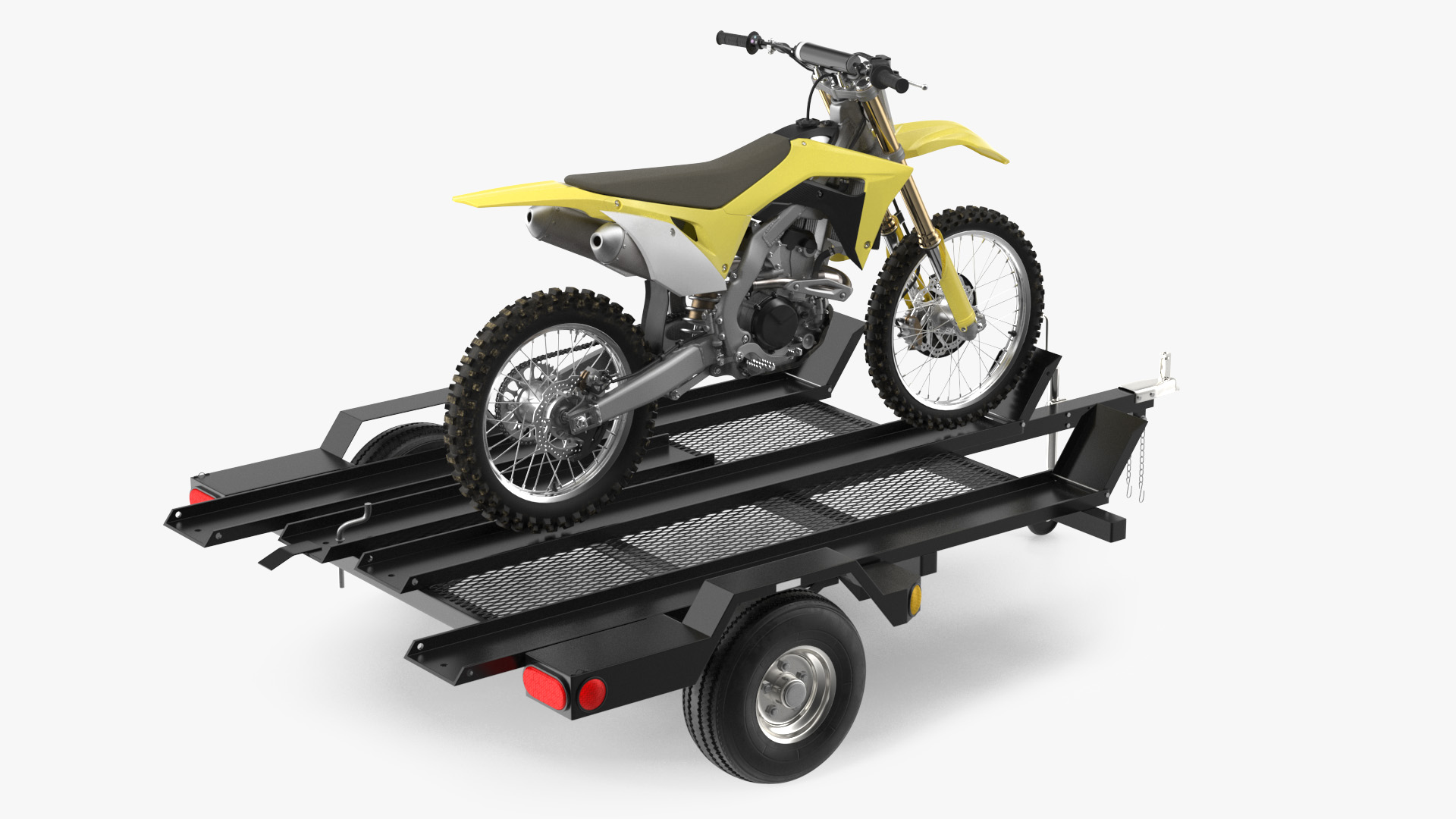 3D model Three Place Motorcycle Trailer with Motorbike