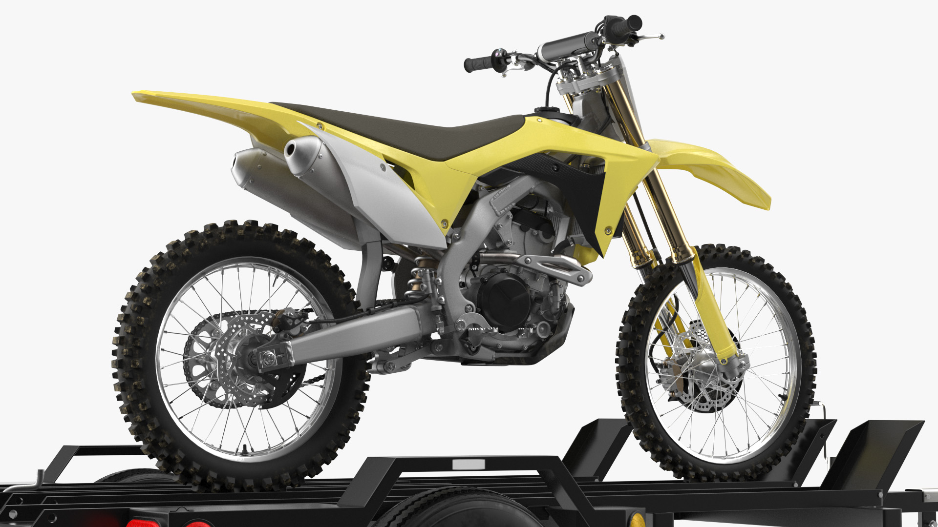 3D model Three Place Motorcycle Trailer with Motorbike