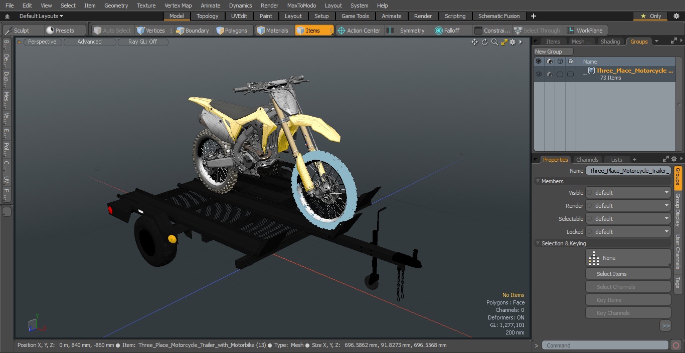 3D model Three Place Motorcycle Trailer with Motorbike