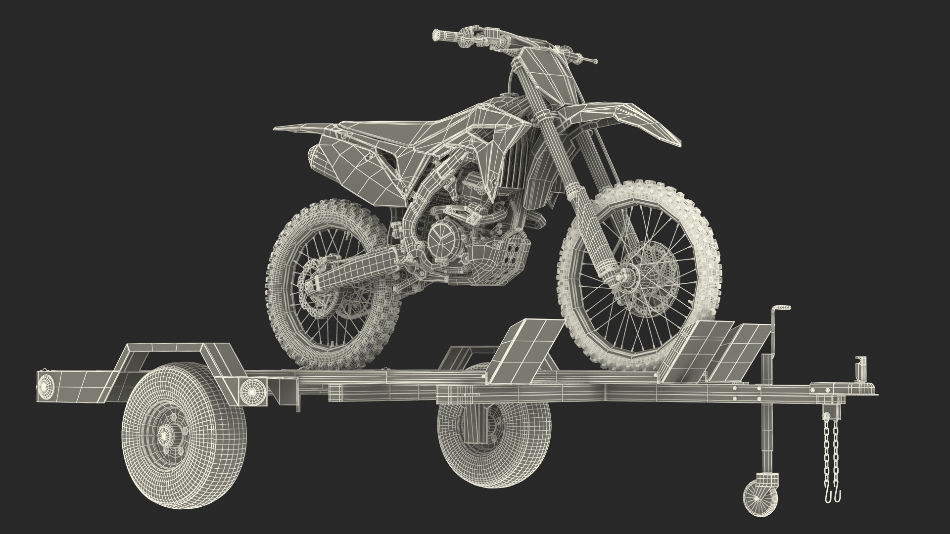 3D model Three Place Motorcycle Trailer with Motorbike