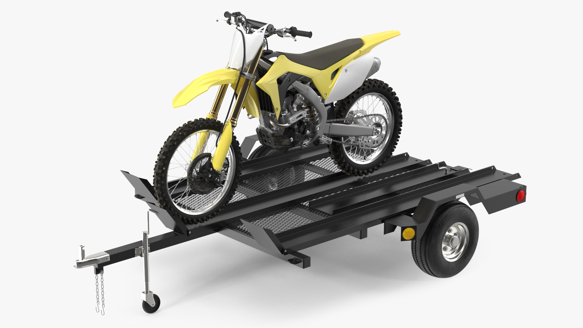 3D model Three Place Motorcycle Trailer with Motorbike