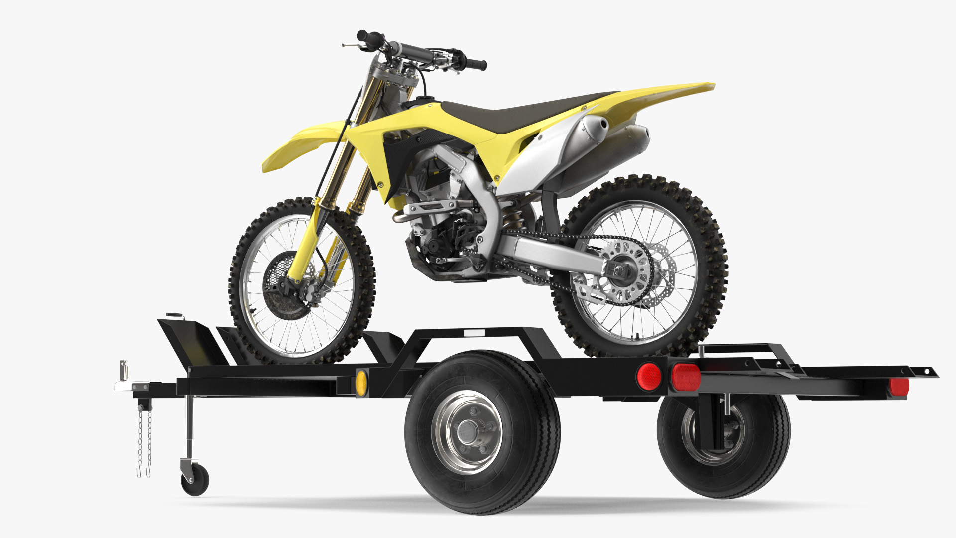 3D model Three Place Motorcycle Trailer with Motorbike