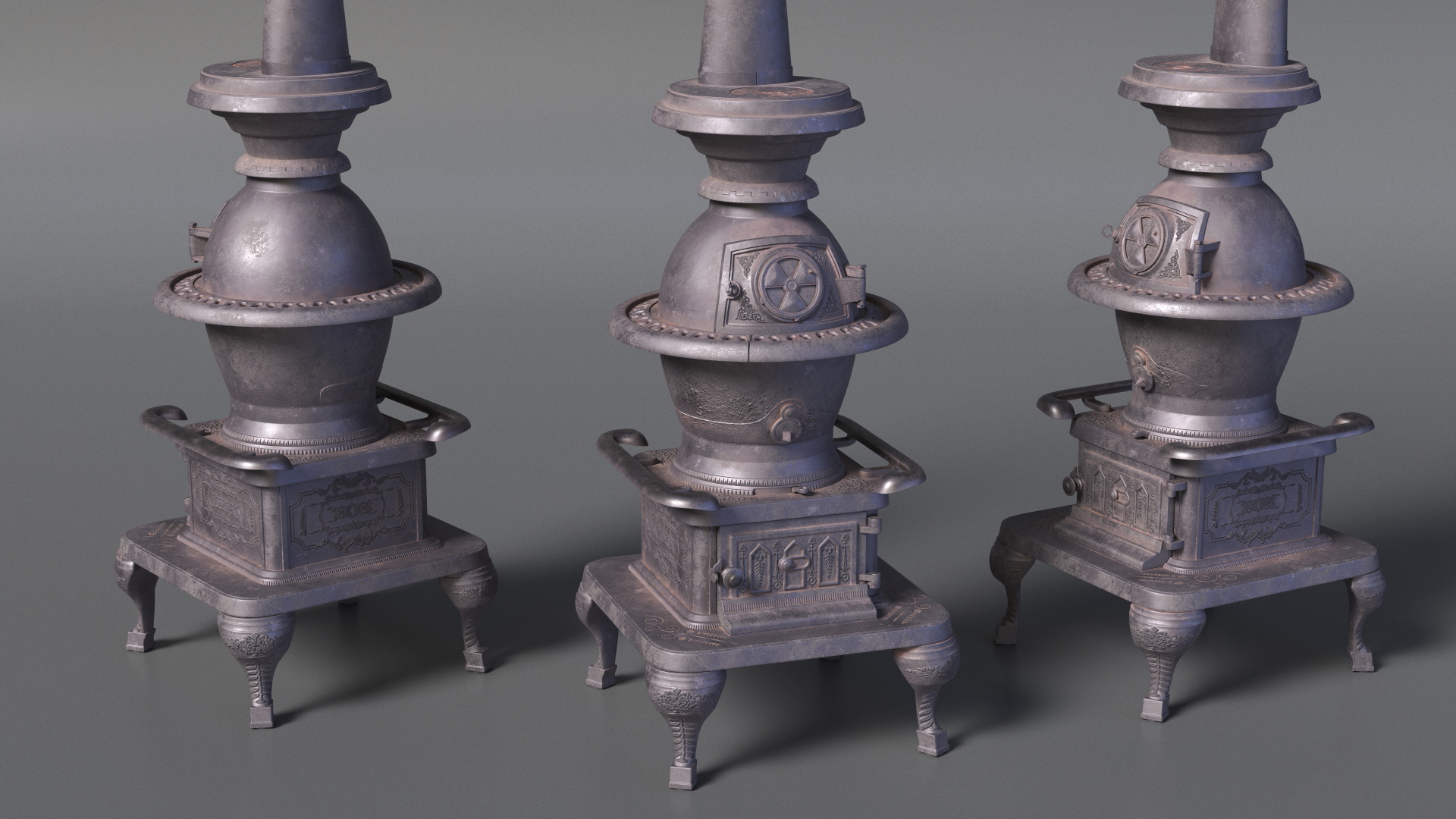 3D Vintage Potbelly Wood Stove Old