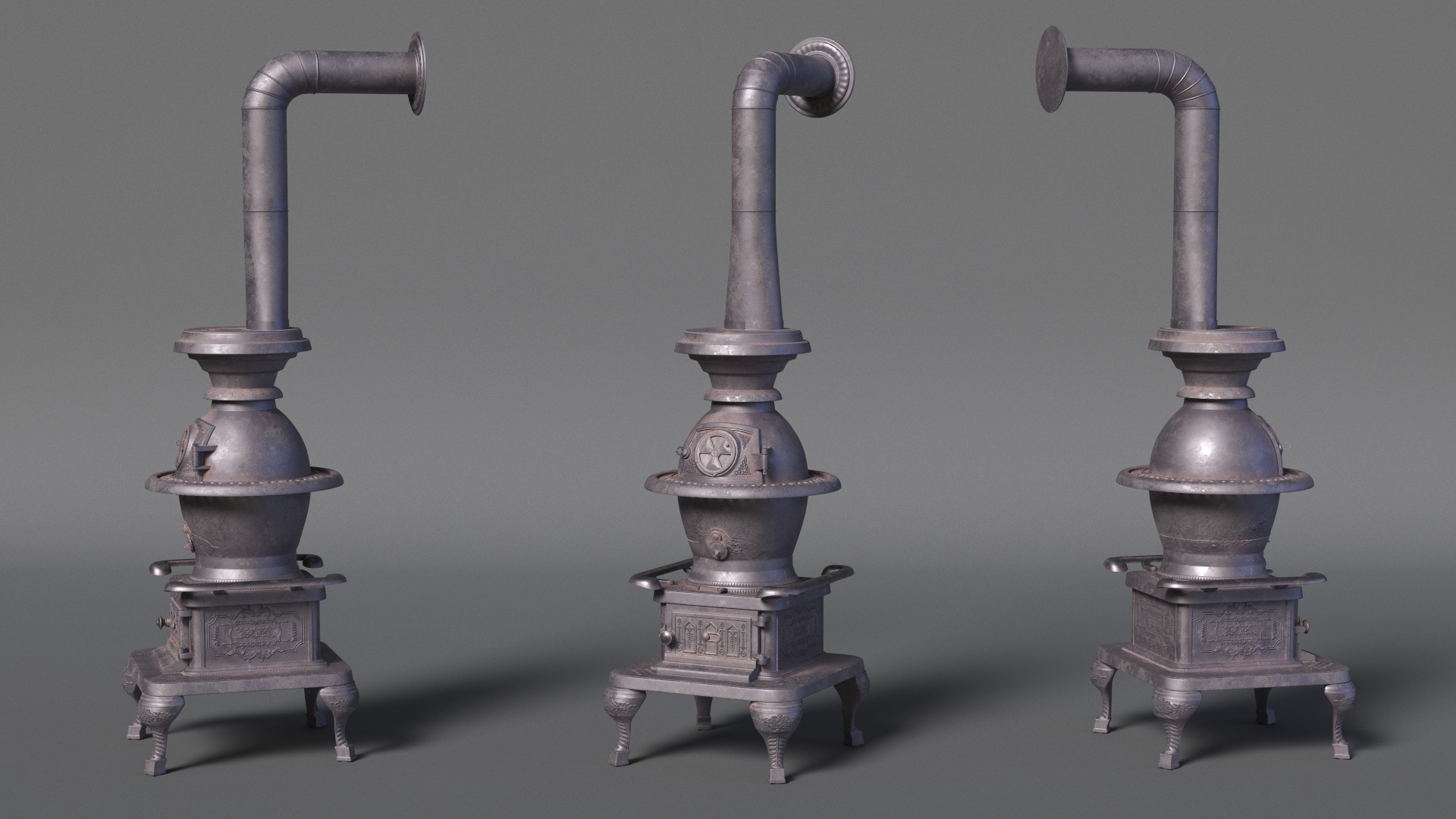 3D Vintage Potbelly Wood Stove Old