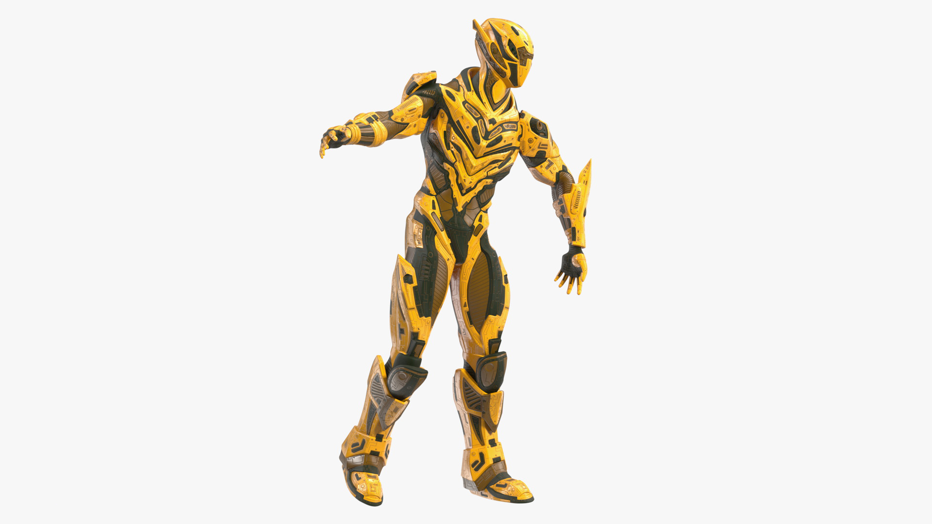 Sci-Fi Combat Robot Yellow Rigged for Maya 3D