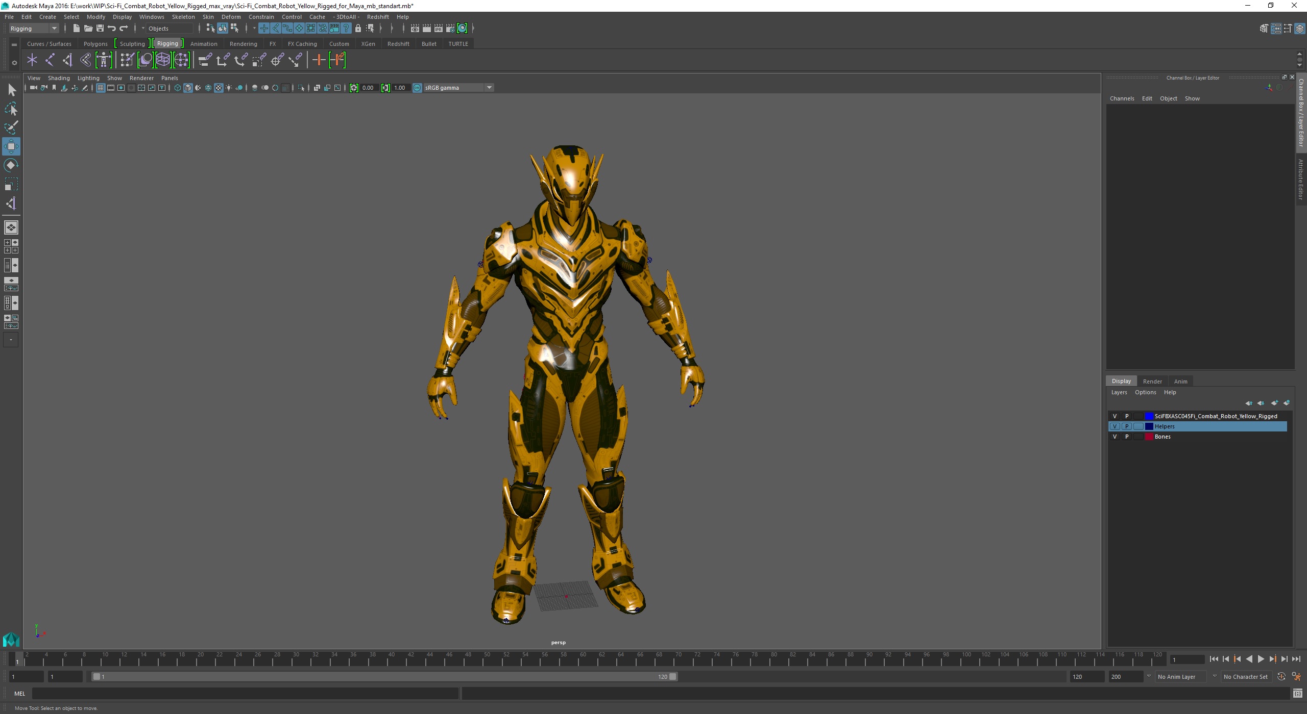 Sci-Fi Combat Robot Yellow Rigged for Maya 3D