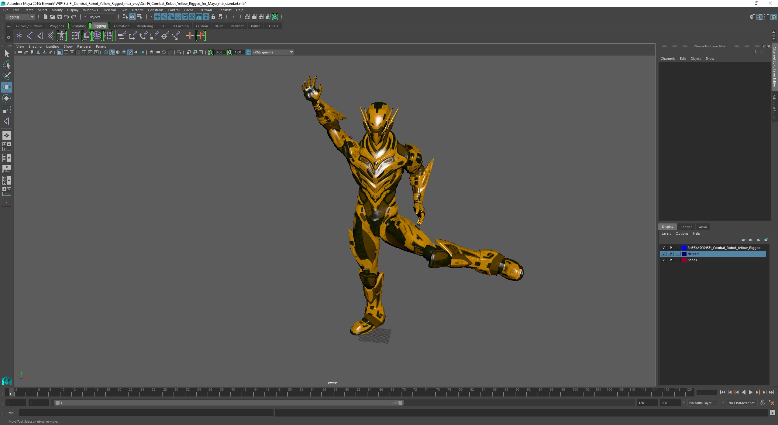Sci-Fi Combat Robot Yellow Rigged for Maya 3D