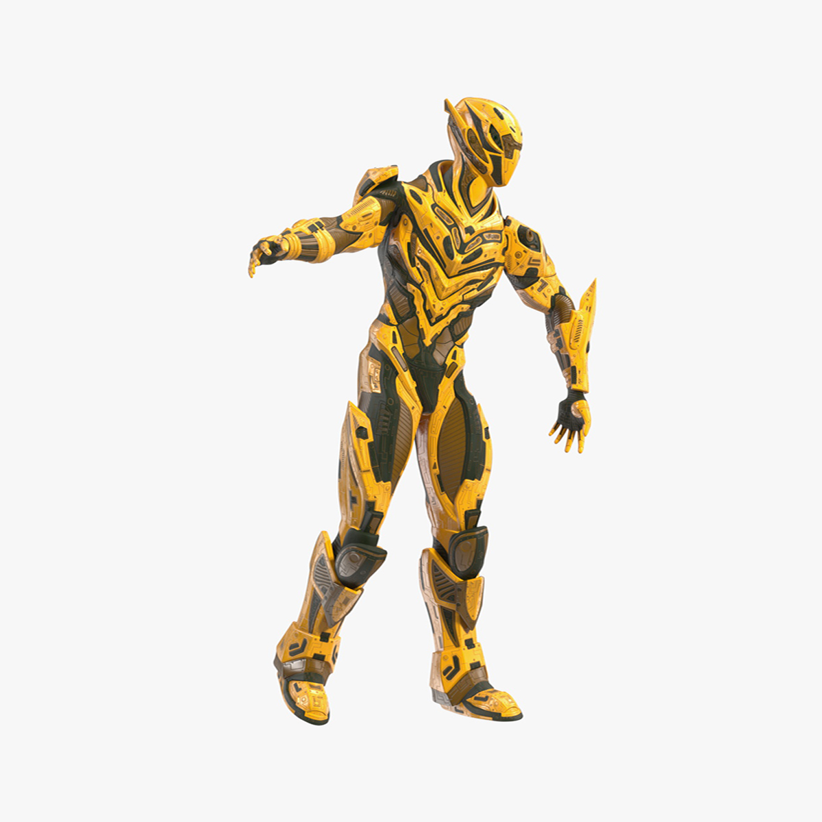 Sci-Fi Combat Robot Yellow Rigged for Maya 3D