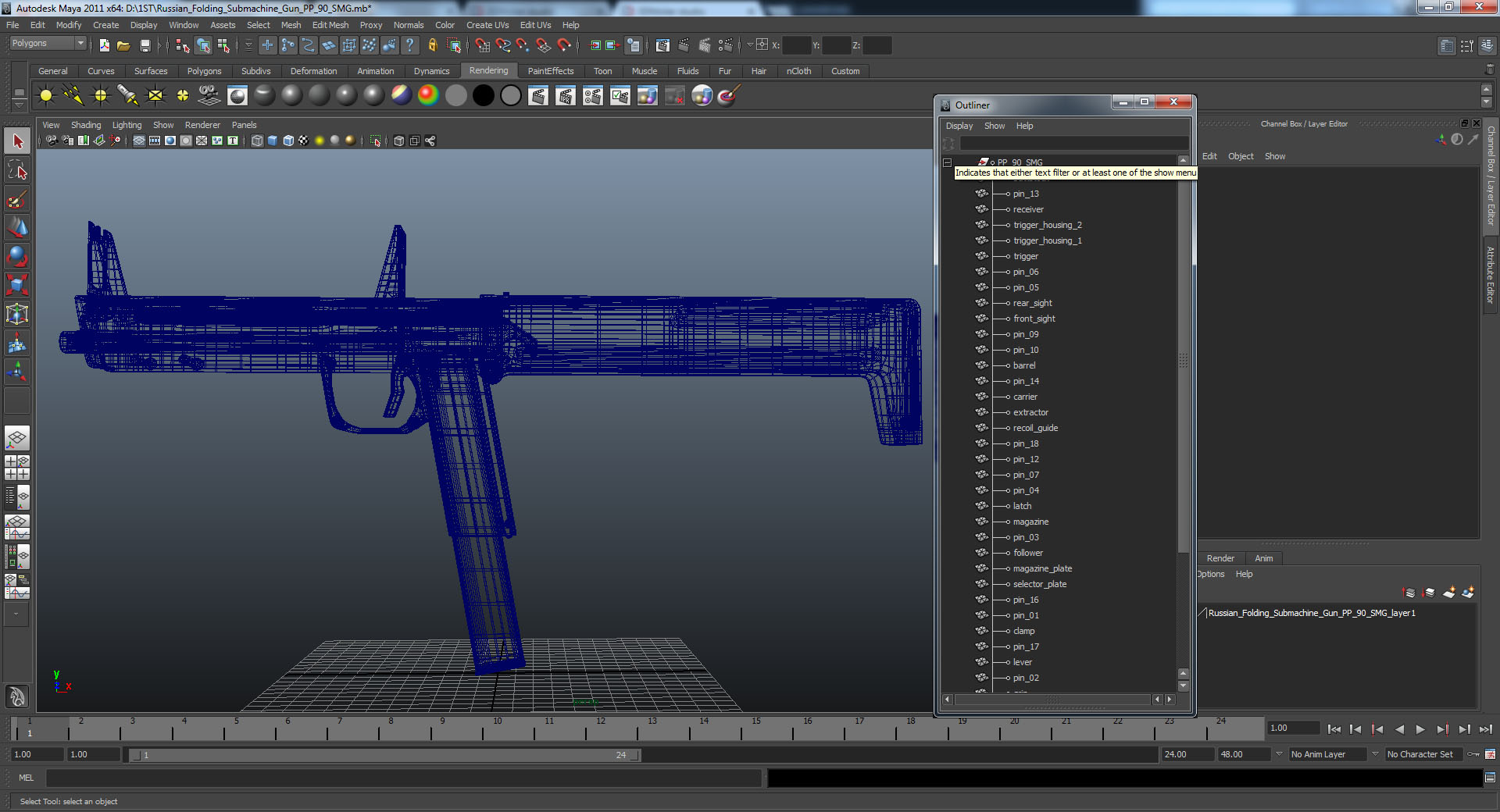 3D model Russian Folding Submachine Gun PP 90 SMG
