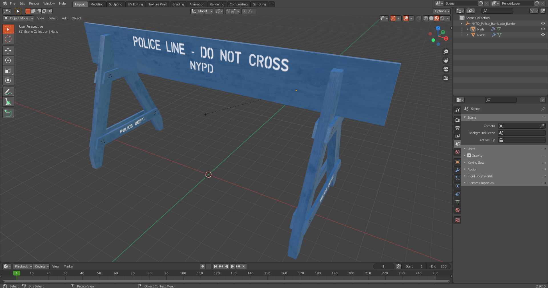 NYPD Police Barricade Barrier 3D model