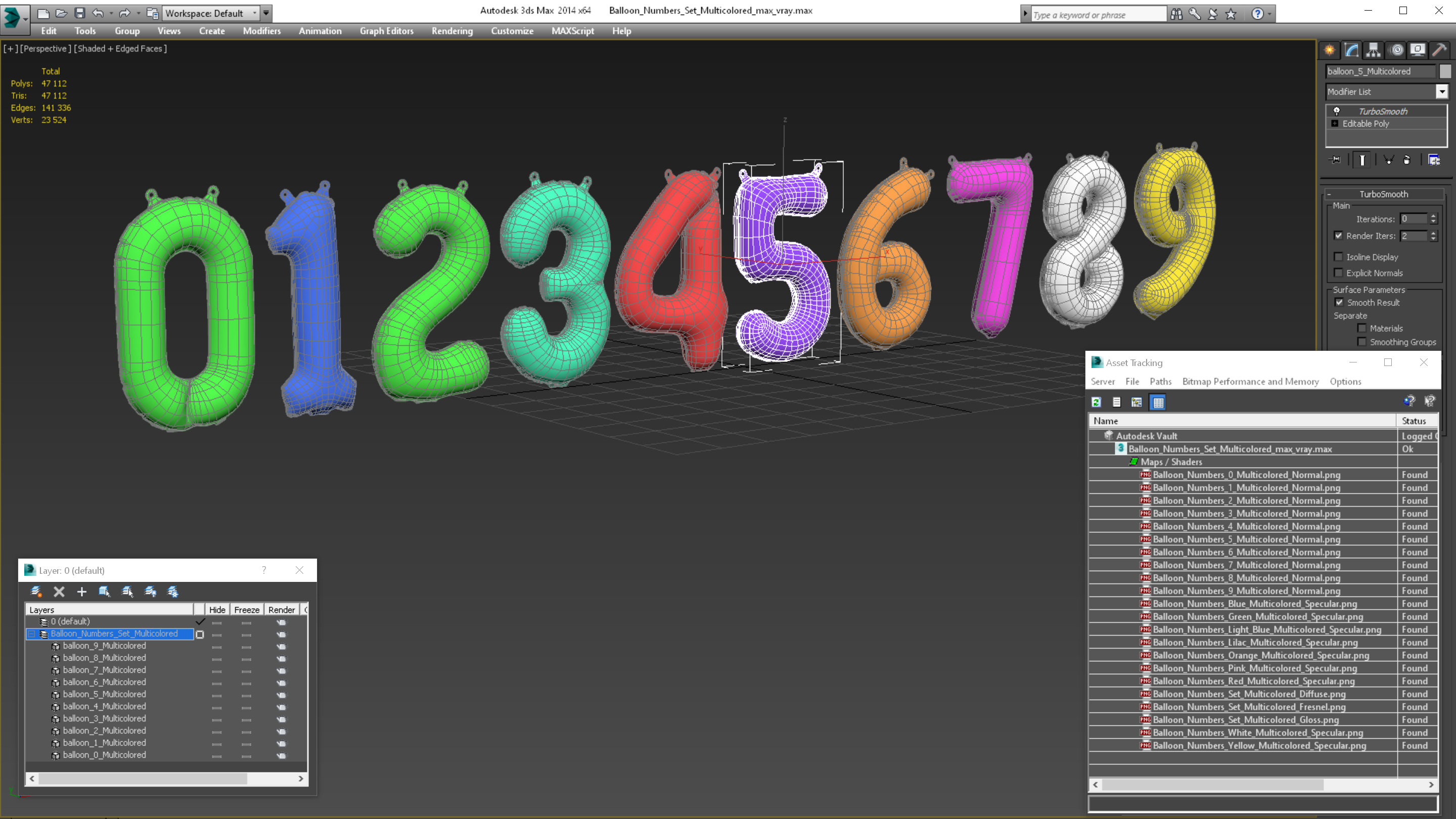 Balloon Numbers Set Multicolored 3D