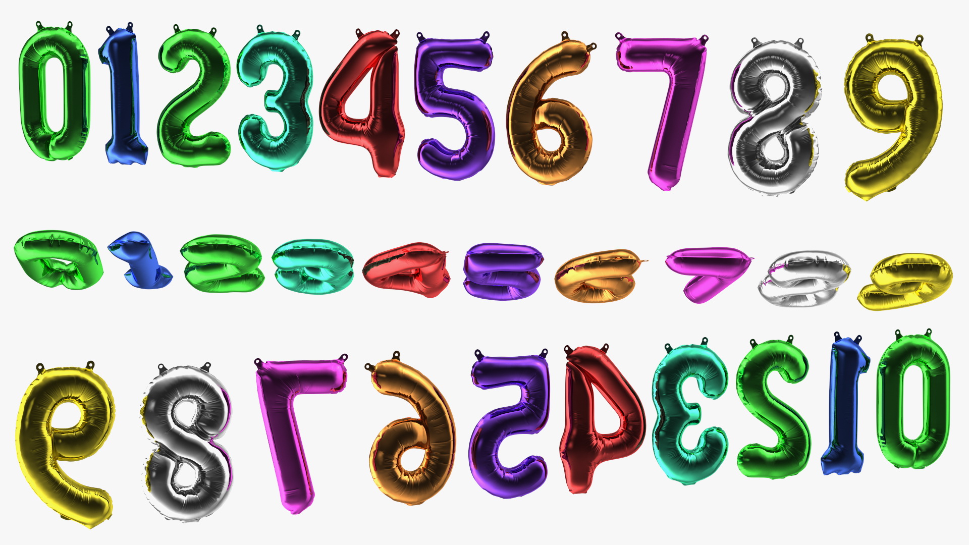 Balloon Numbers Set Multicolored 3D