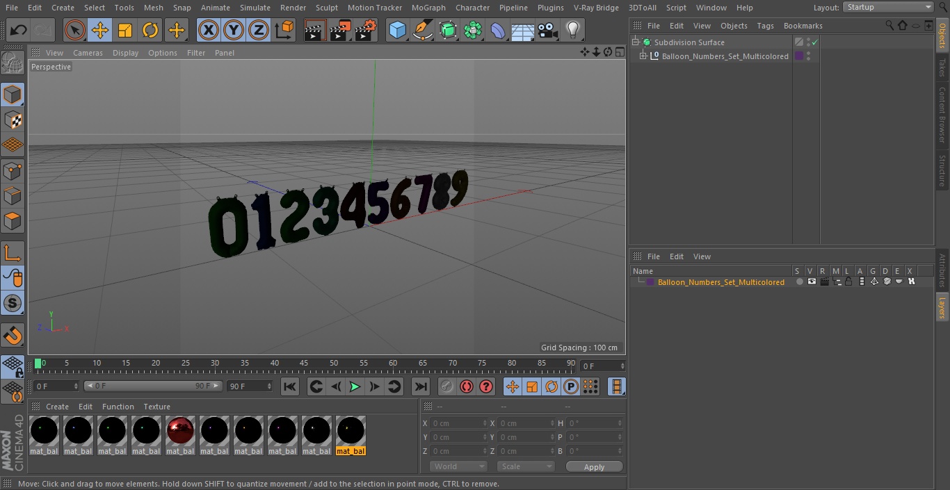 Balloon Numbers Set Multicolored 3D