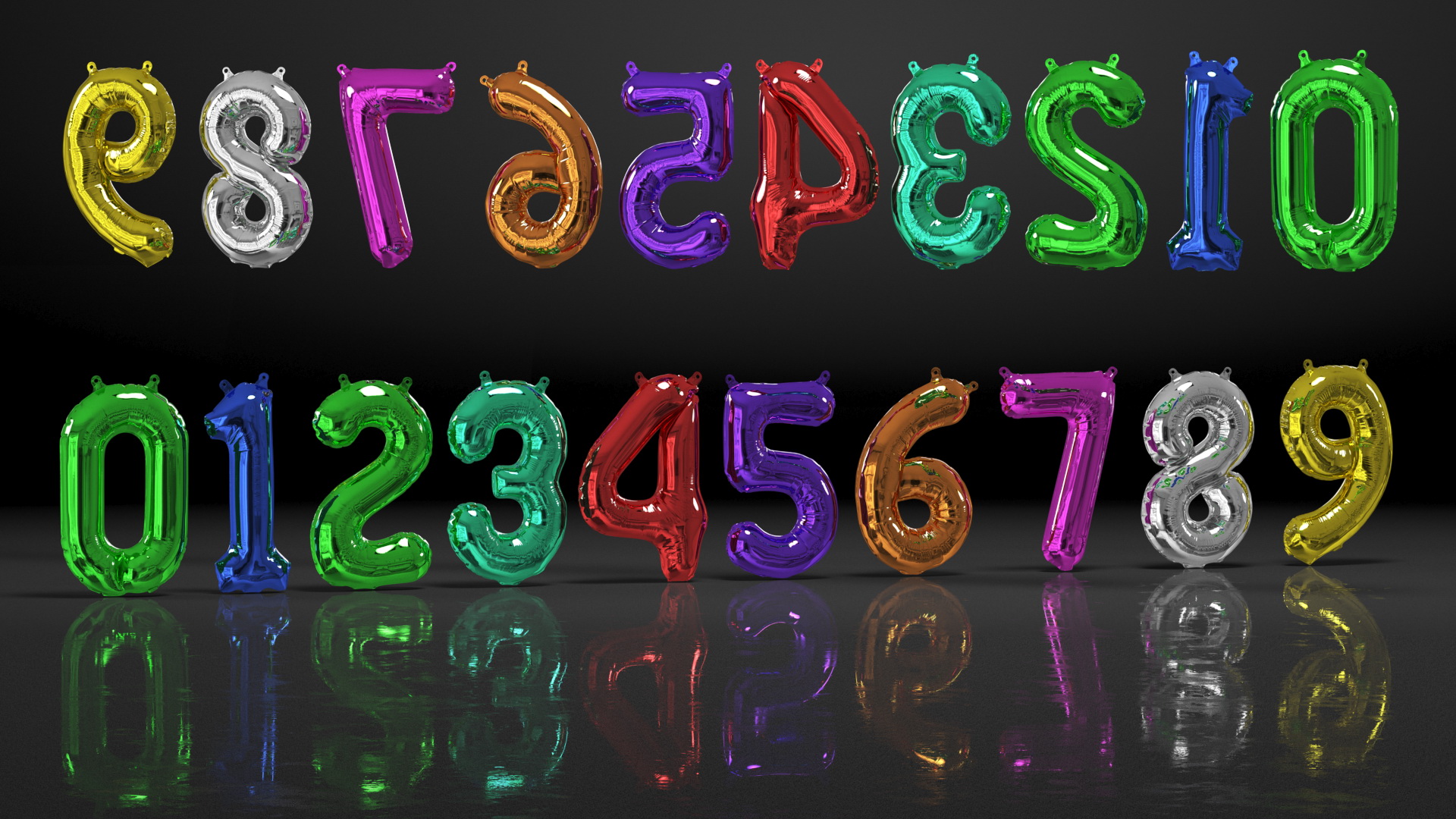 Balloon Numbers Set Multicolored 3D
