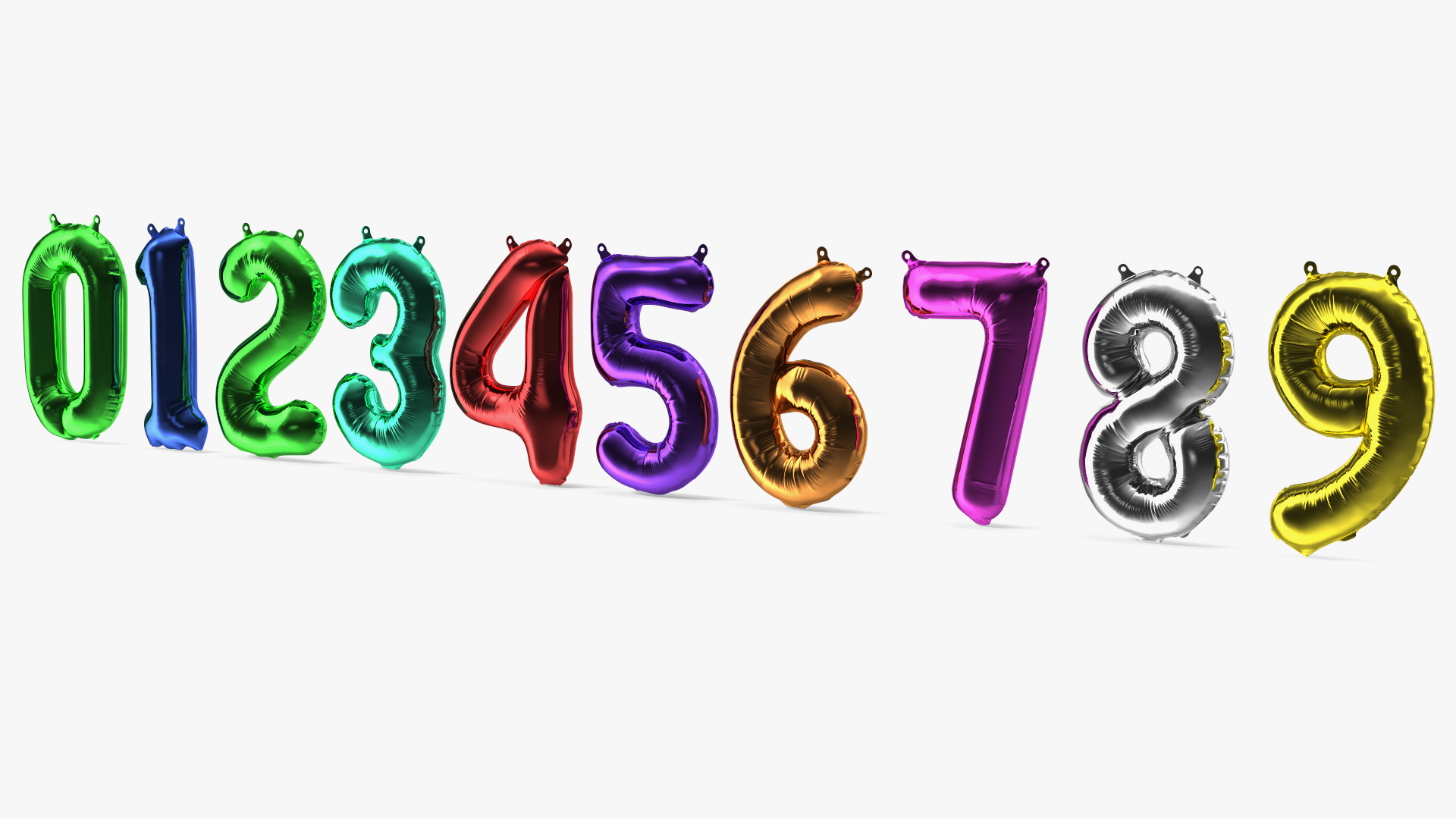 Balloon Numbers Set Multicolored 3D