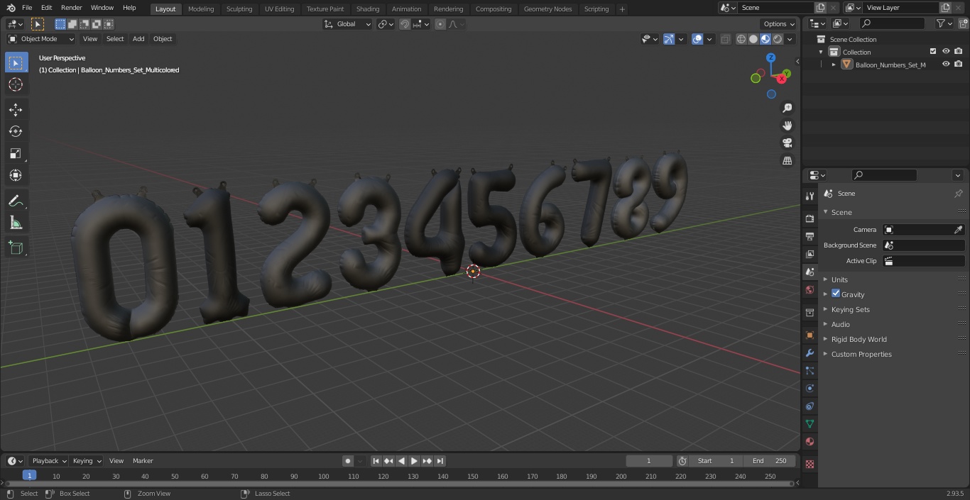 Balloon Numbers Set Multicolored 3D