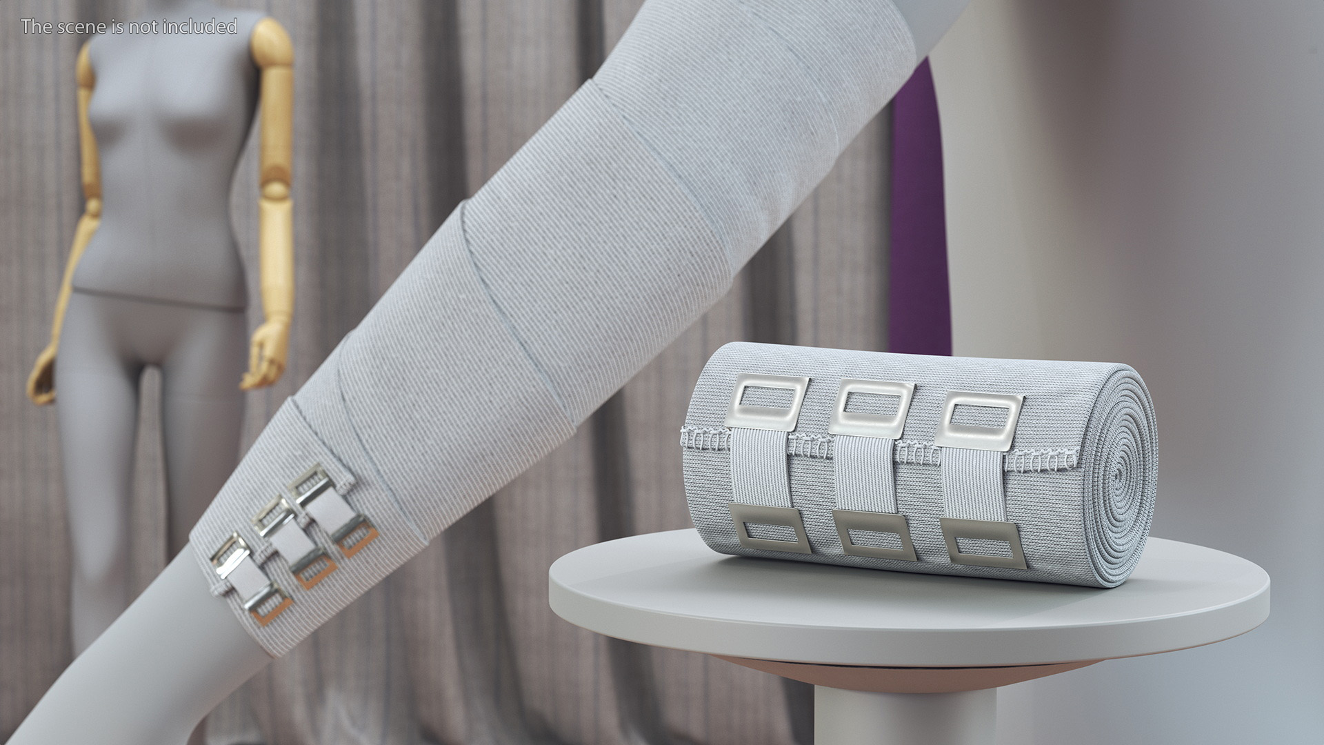 3D model Rolled Elastic Bandage White with Clamps