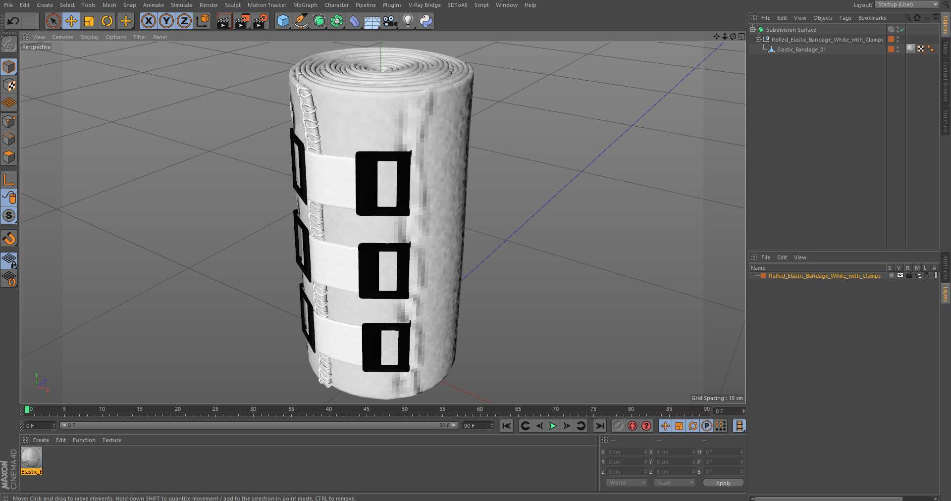 3D model Rolled Elastic Bandage White with Clamps
