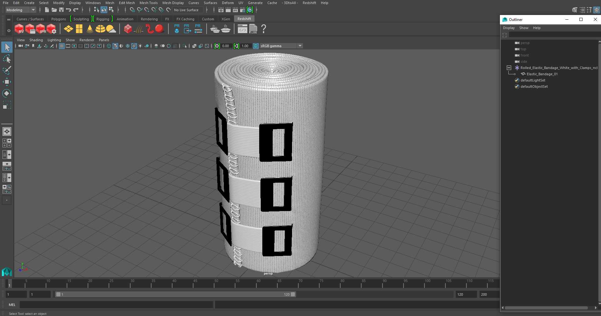 3D model Rolled Elastic Bandage White with Clamps