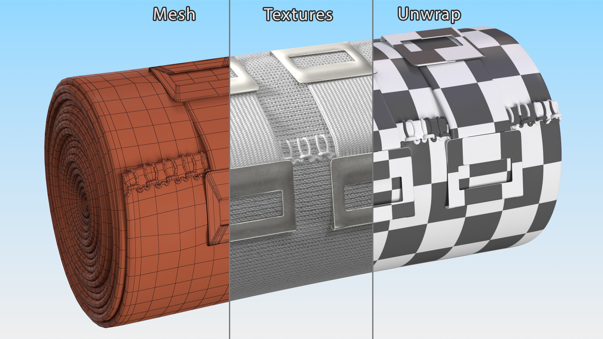 3D model Rolled Elastic Bandage White with Clamps