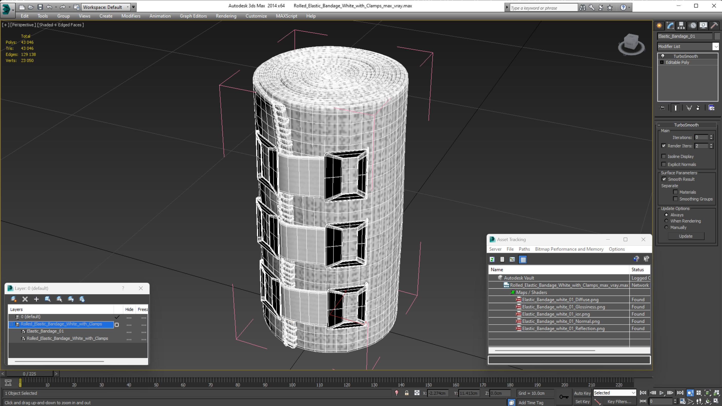 3D model Rolled Elastic Bandage White with Clamps