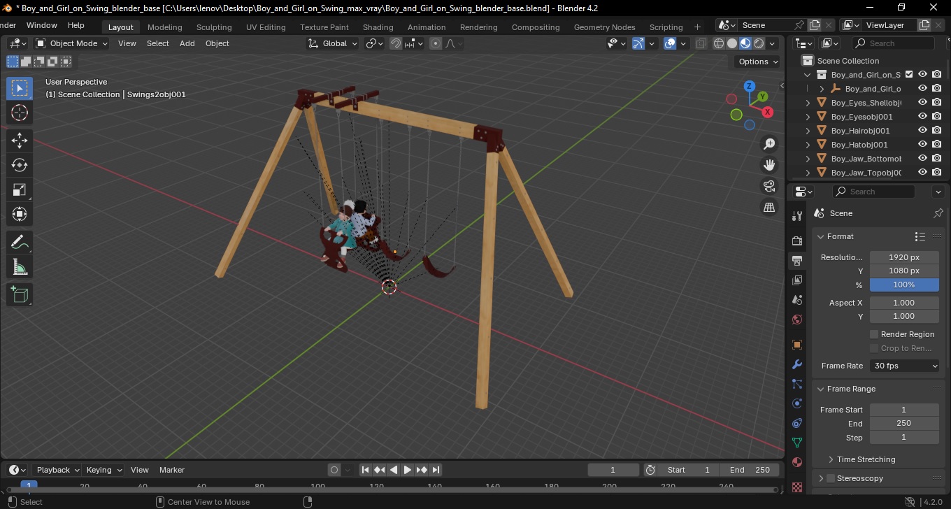 3D Boy and Girl on Swing