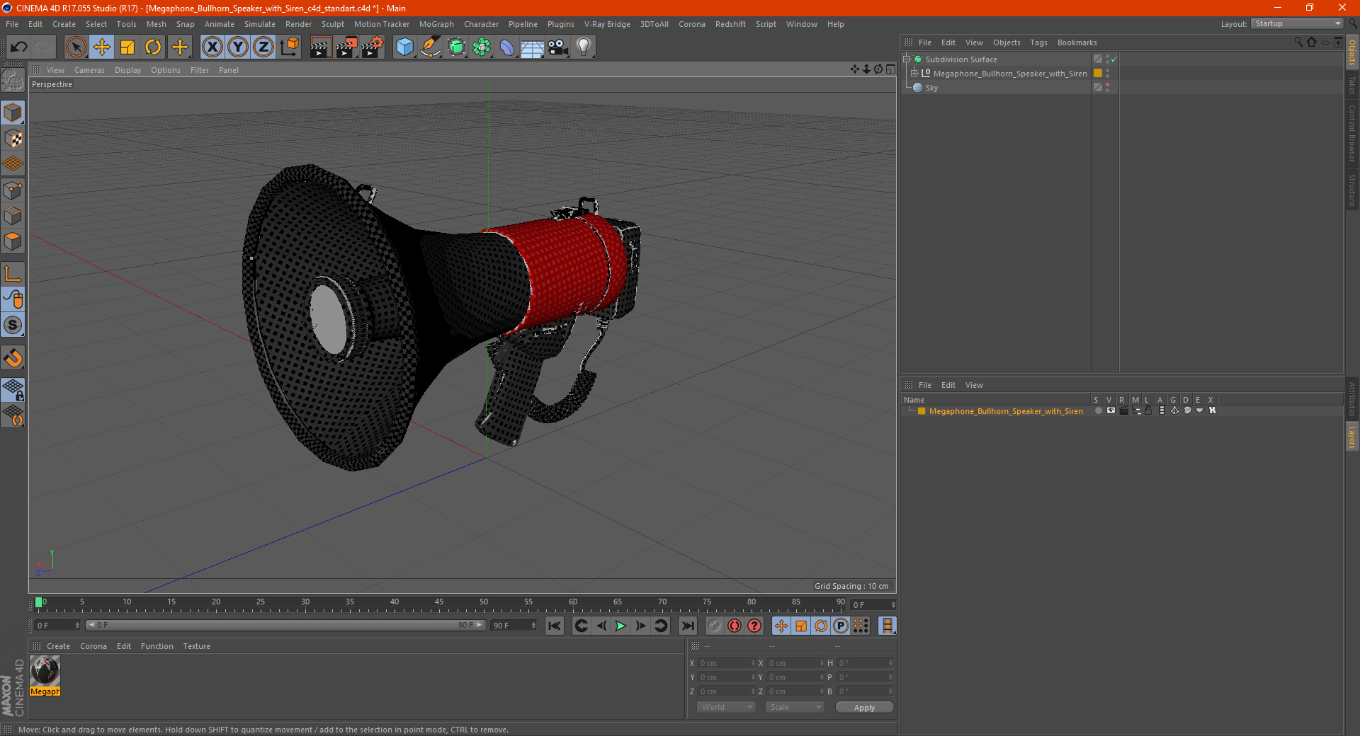 Megaphone Bullhorn Speaker with Siren 3D