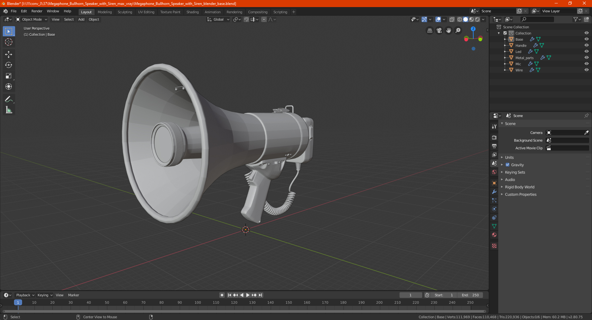 Megaphone Bullhorn Speaker with Siren 3D