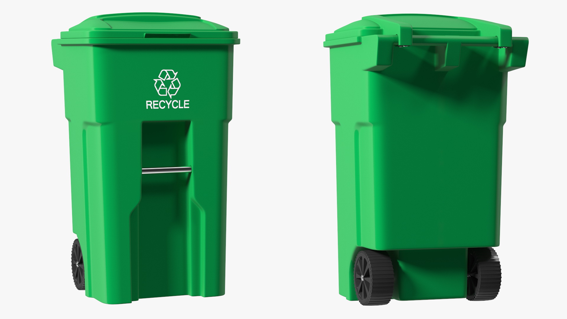 3D Green Plastic Wheeled Recycling Trash Can
