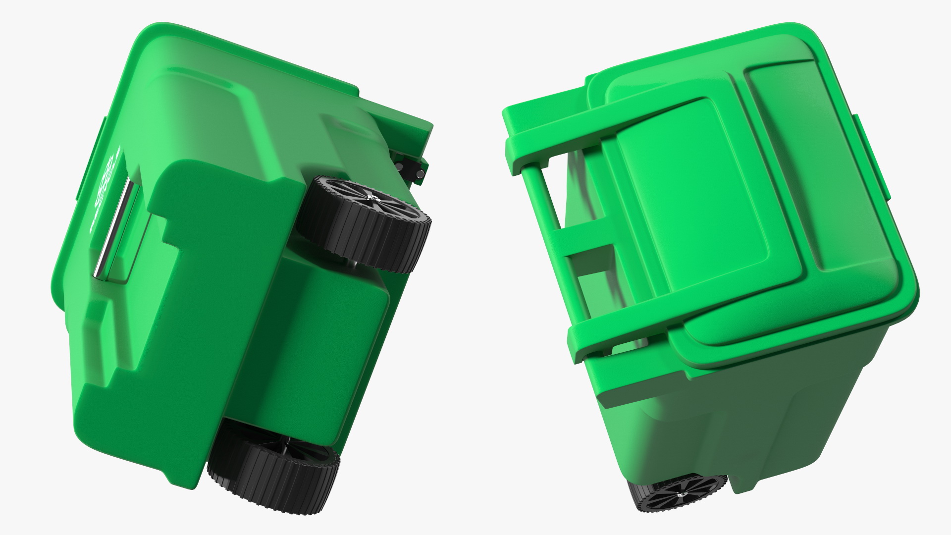 3D Green Plastic Wheeled Recycling Trash Can