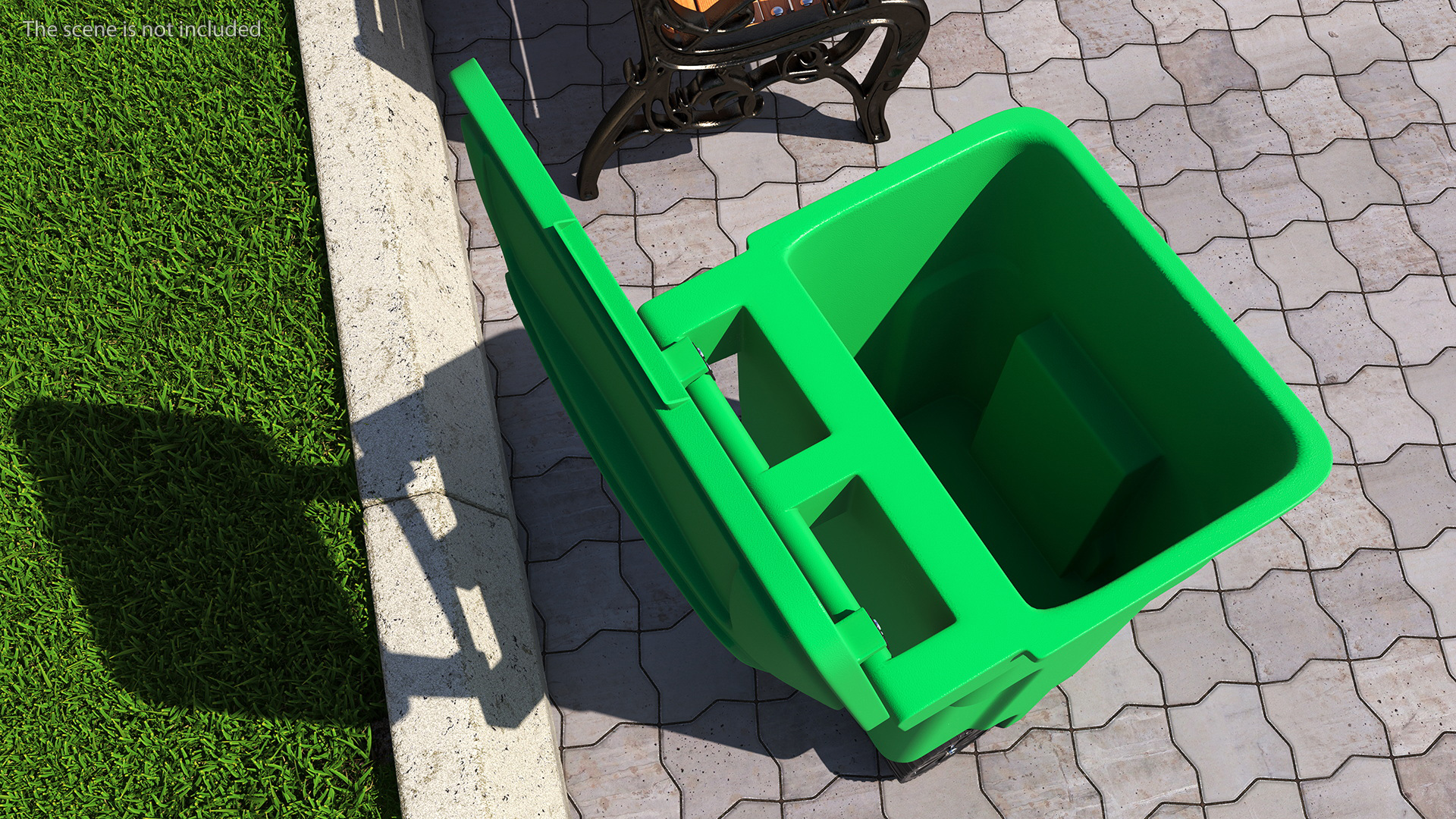 3D Green Plastic Wheeled Recycling Trash Can