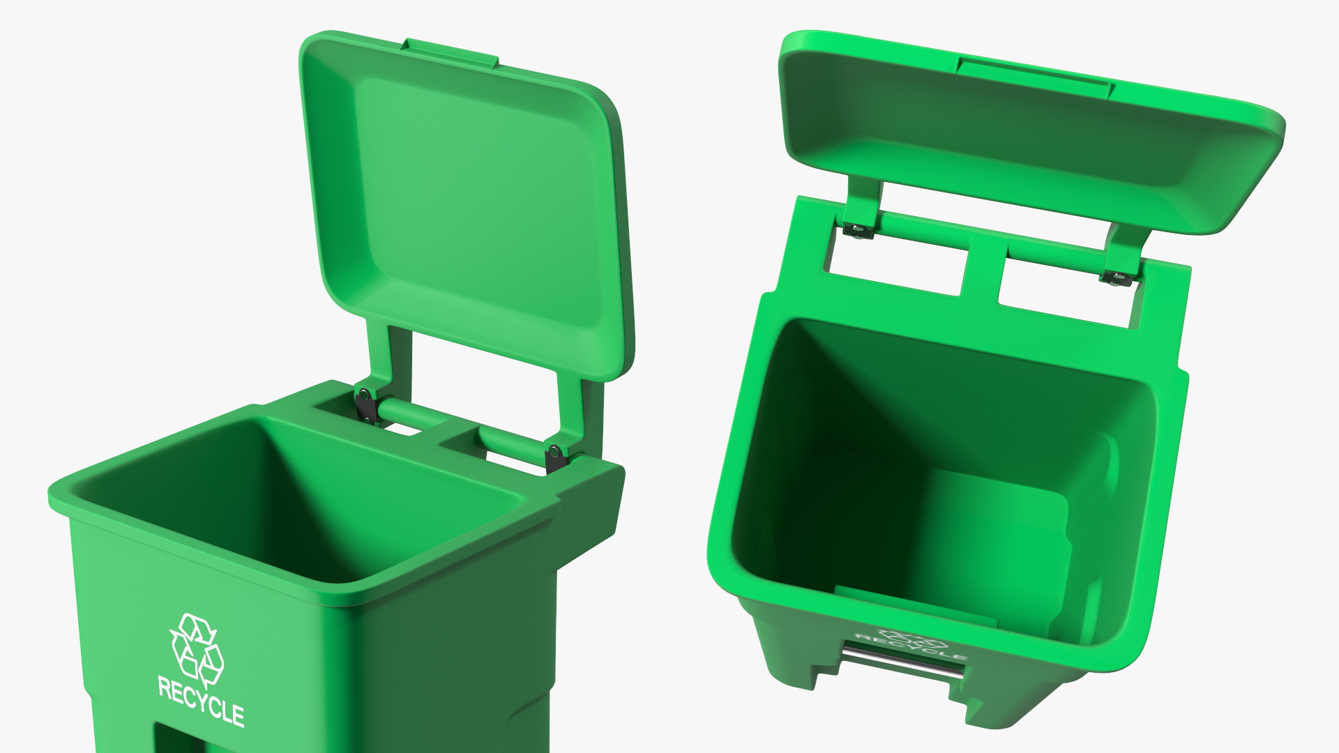 3D Green Plastic Wheeled Recycling Trash Can