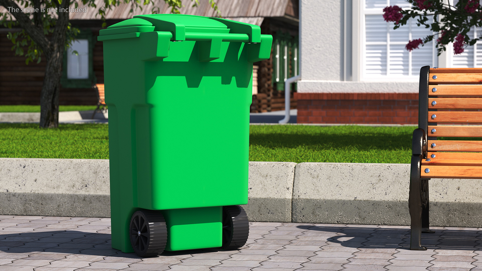 3D Green Plastic Wheeled Recycling Trash Can