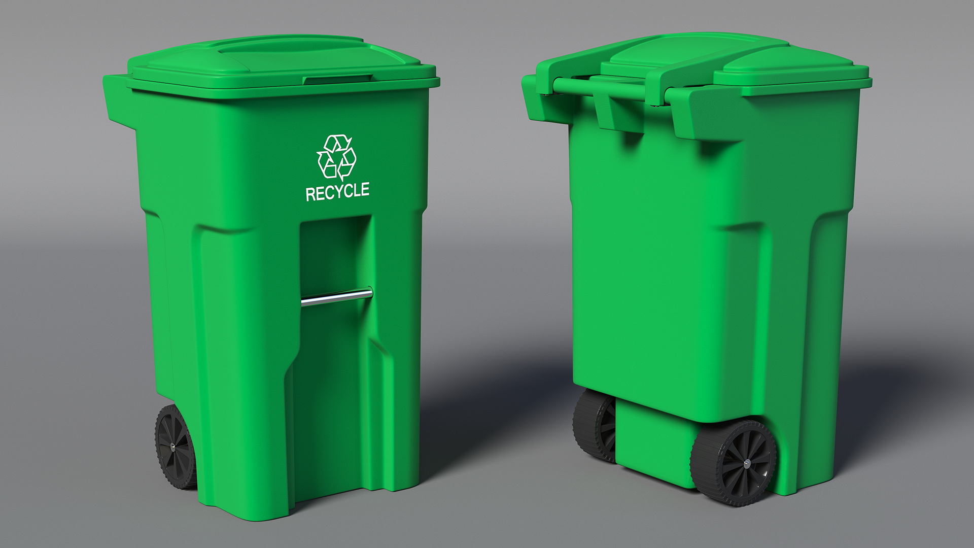 3D Green Plastic Wheeled Recycling Trash Can