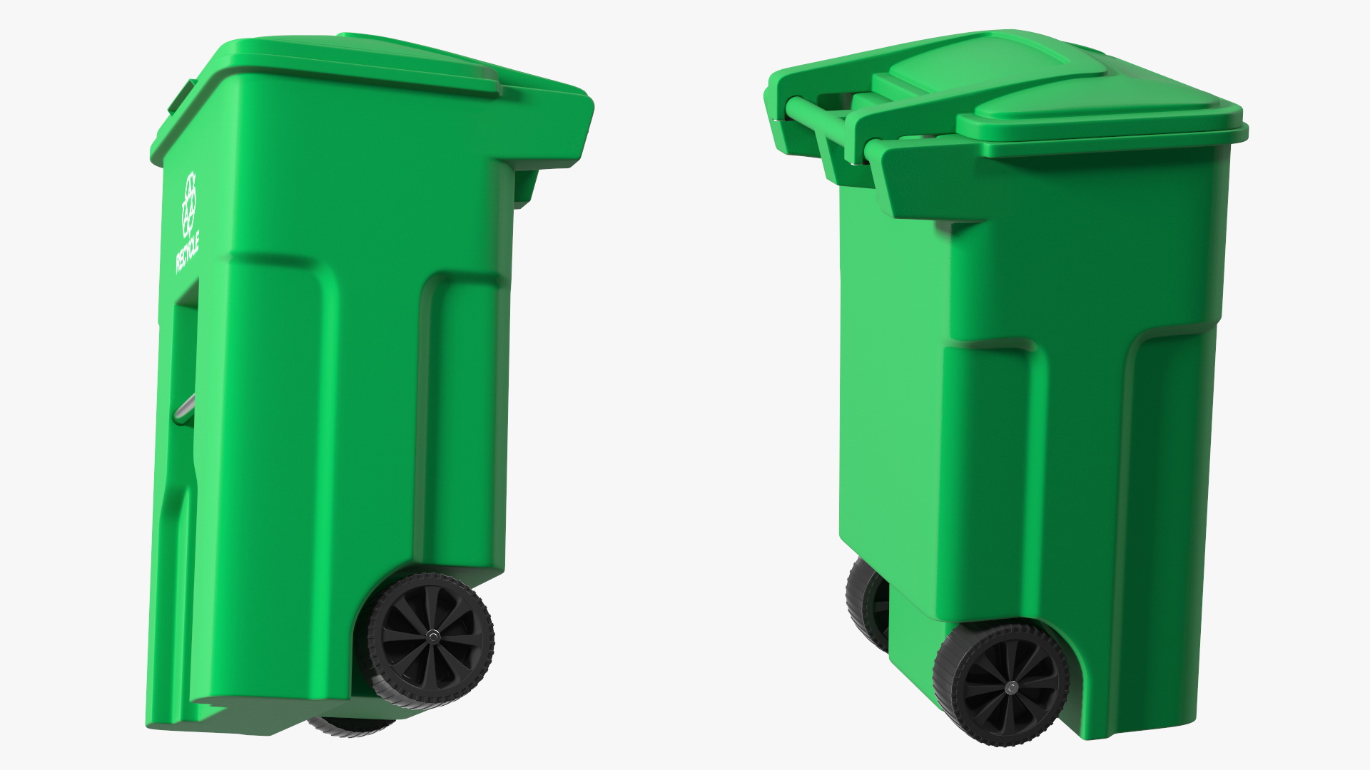3D Green Plastic Wheeled Recycling Trash Can