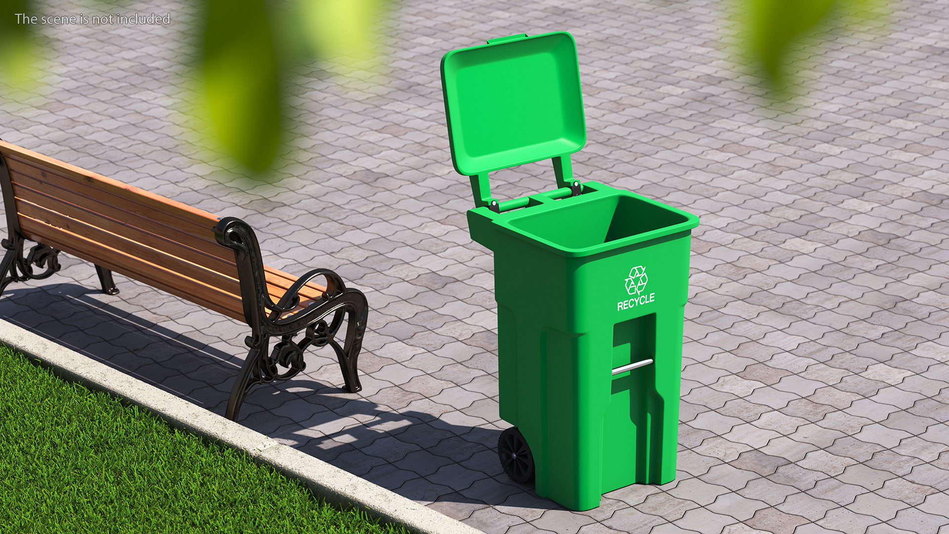 3D Green Plastic Wheeled Recycling Trash Can
