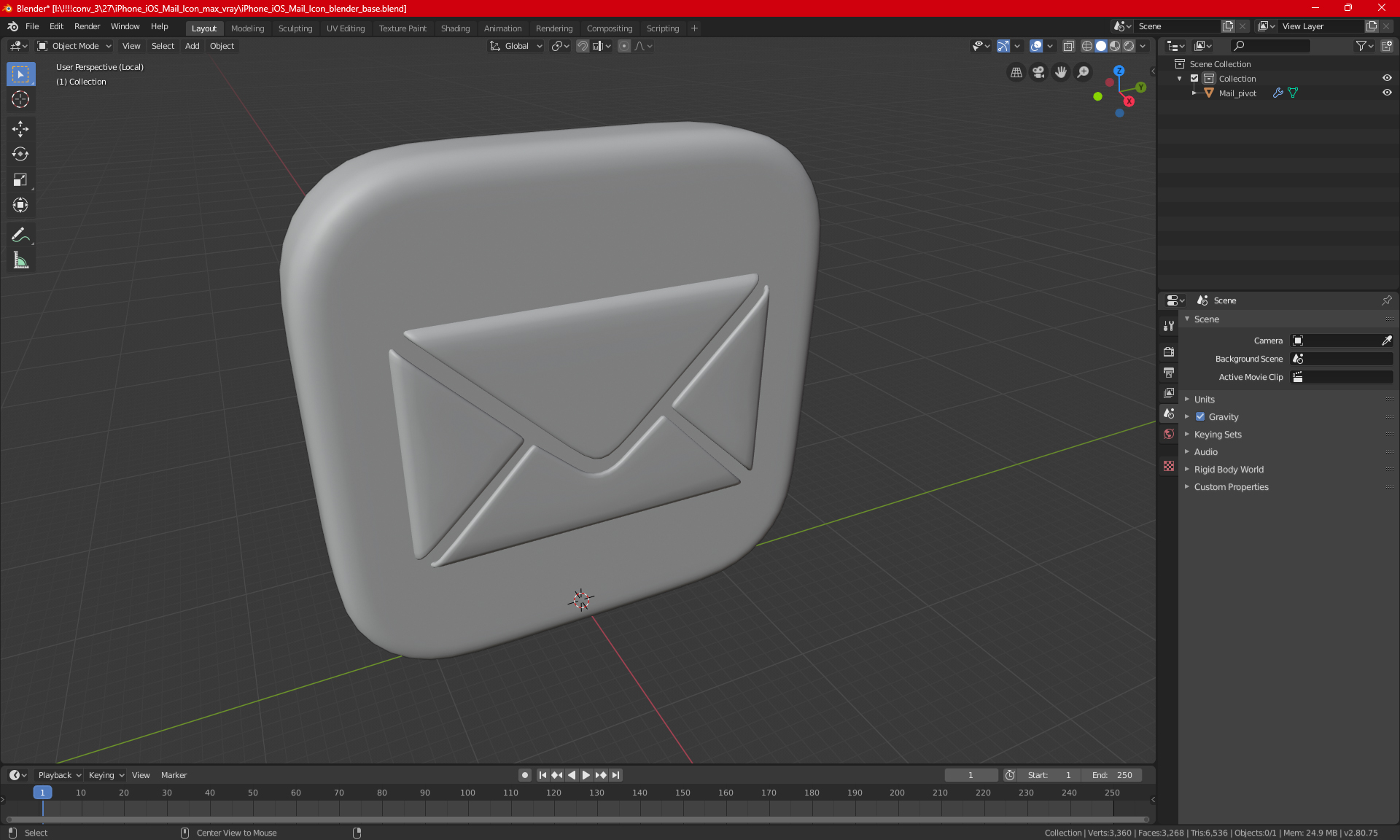 3D model iPhone iOS Mail Icon