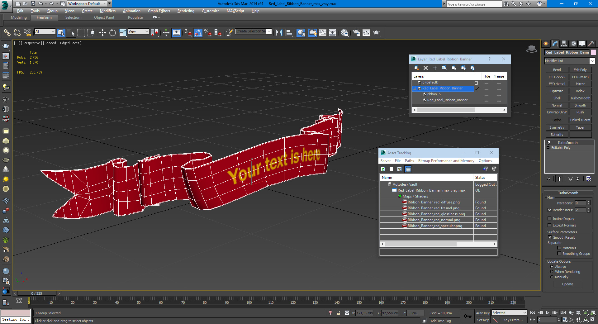 3D Red Label Ribbon Banner model