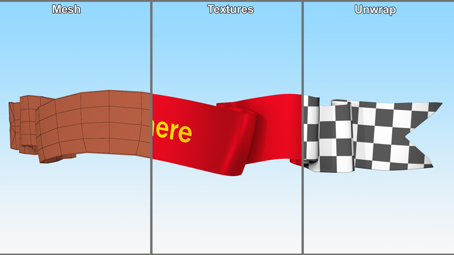 3D Red Label Ribbon Banner model