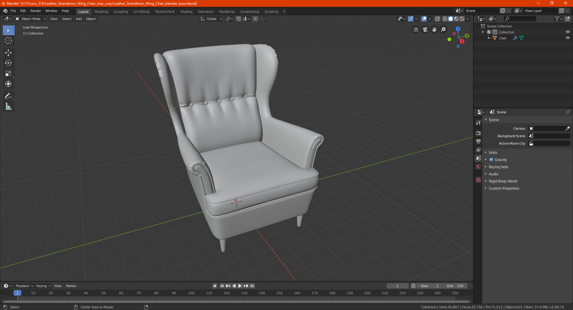 3D Leather Strandmon Wing Chair model