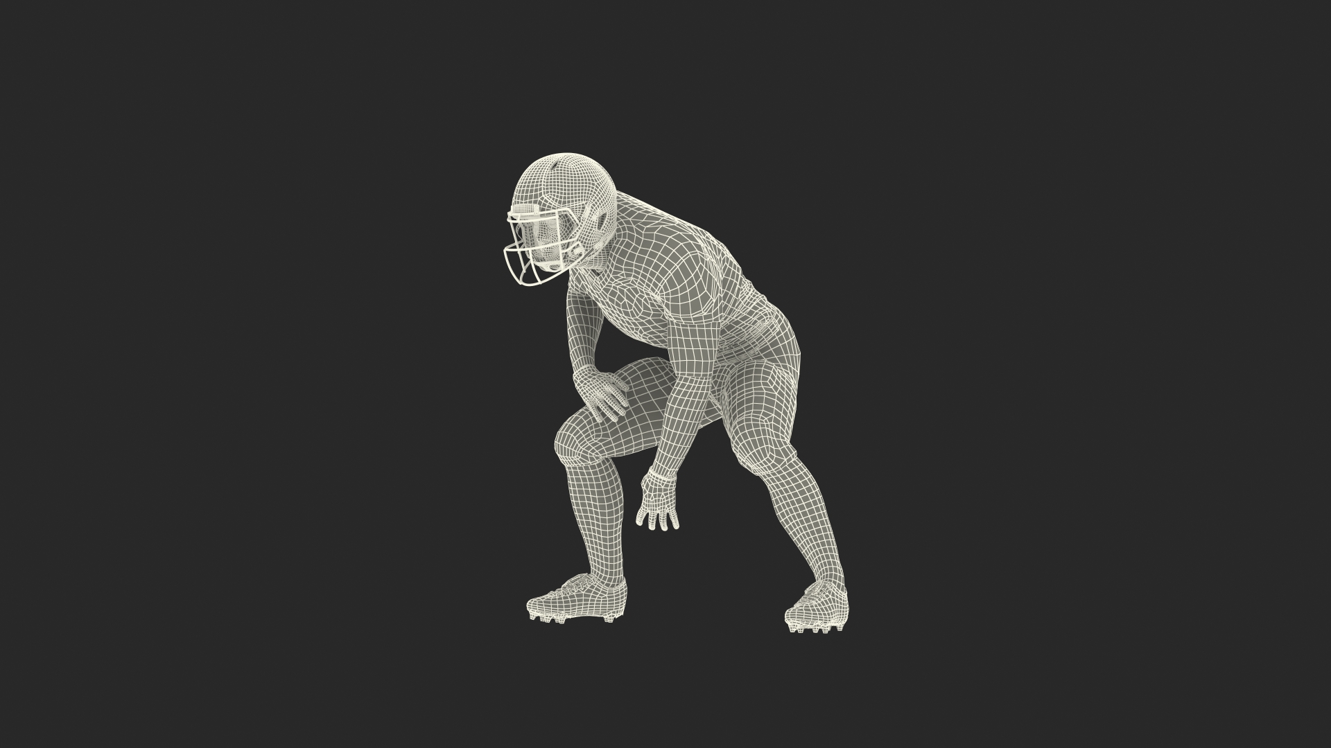 3D Black Man American Football Player Crouching Red Uniform