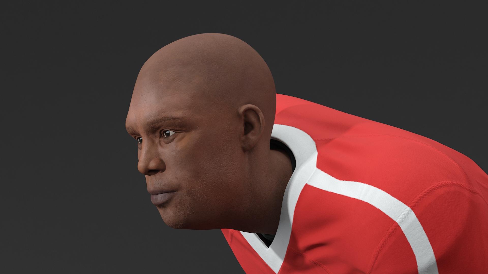 3D Black Man American Football Player Crouching Red Uniform