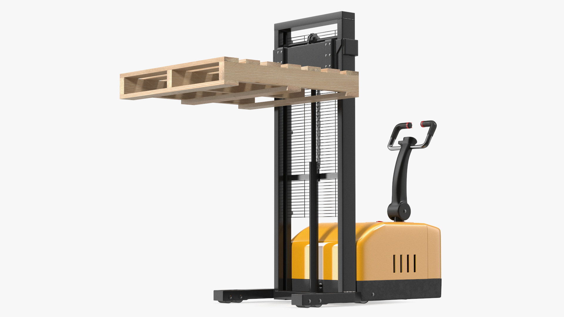 3D model Yellow Pallet Stacker with Wooden Pallet