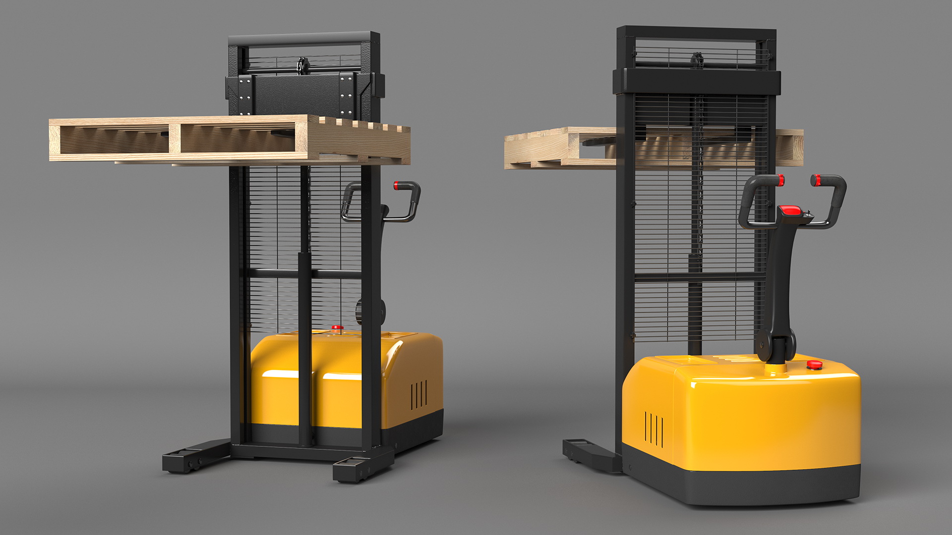 3D model Yellow Pallet Stacker with Wooden Pallet