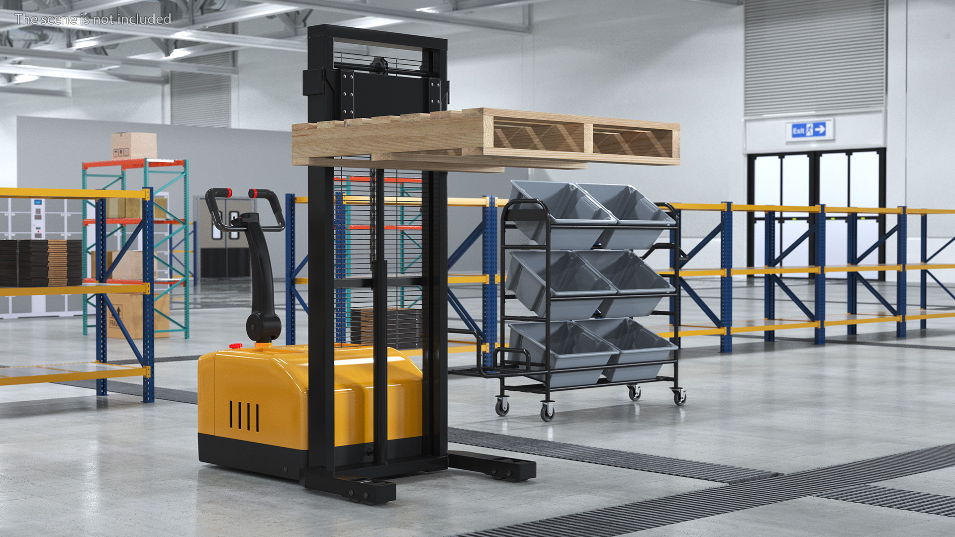 3D model Yellow Pallet Stacker with Wooden Pallet